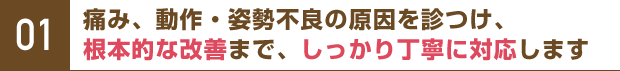 01 痛み、動作・姿勢不良の原因を診つけ、根本的な改善まで、しっかり丁寧に対応します
